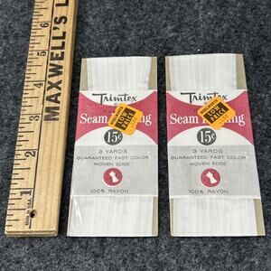 Vtg Trimtex Seam Binding Bundle (2 Packs) 3 Yards Ea Woven Edge 100% Rayon White